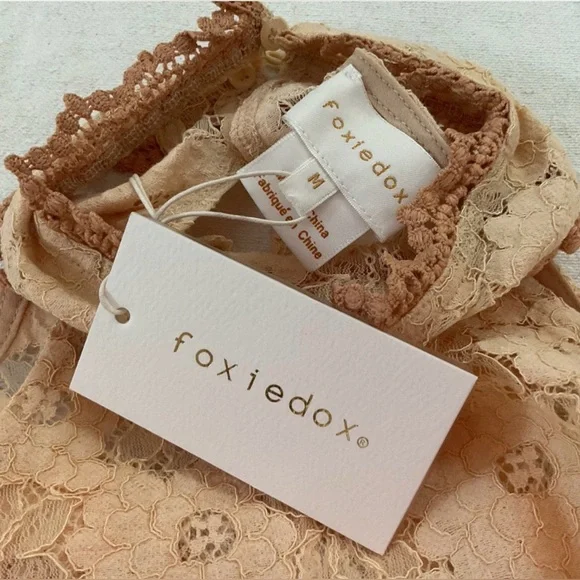 Foxiedox Lace Halter Midi Dress Tan White M Anthropologie NWT - Picture 7 of 11